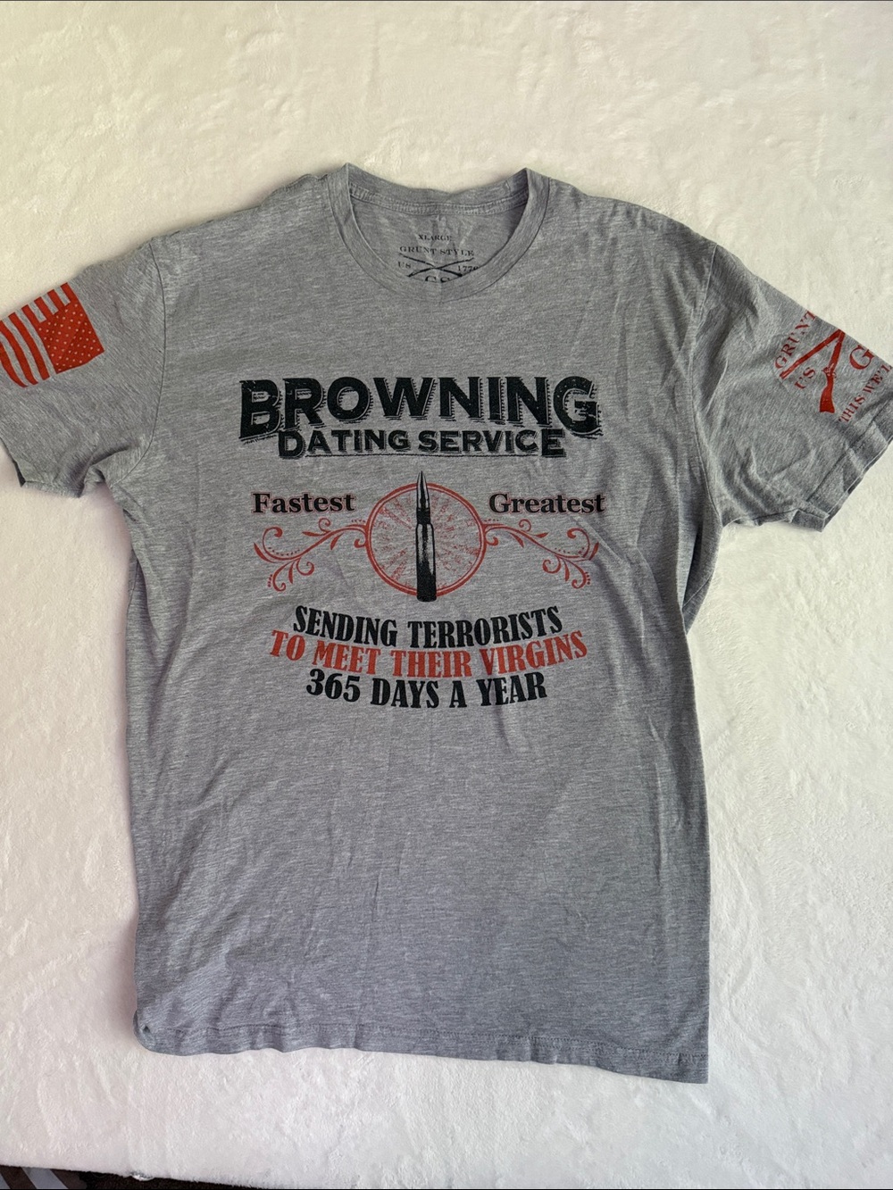 Grunt Style Gray Short-Sleeve Tee with Black and Red Front Graphic
